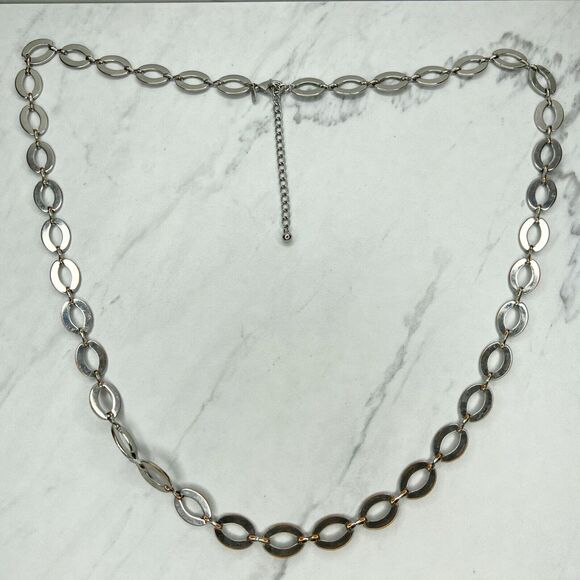 Chico's Open Oval Long Chain Link Silver Tone Necklace - Picture 1 of 9